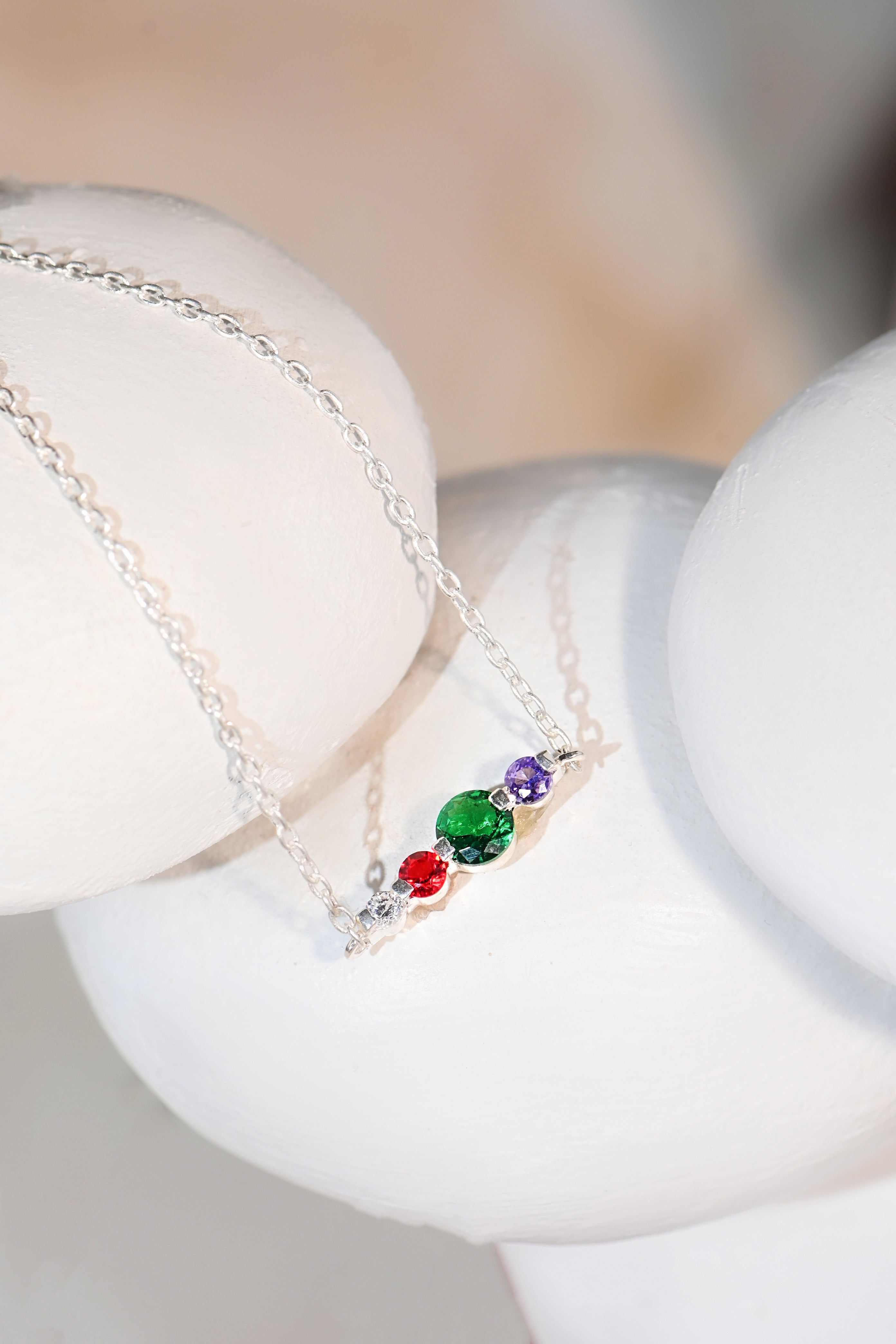 Colorful Bar Pendant in Sterling Silver with Lab-Created Emerald, Ruby & Moissanite