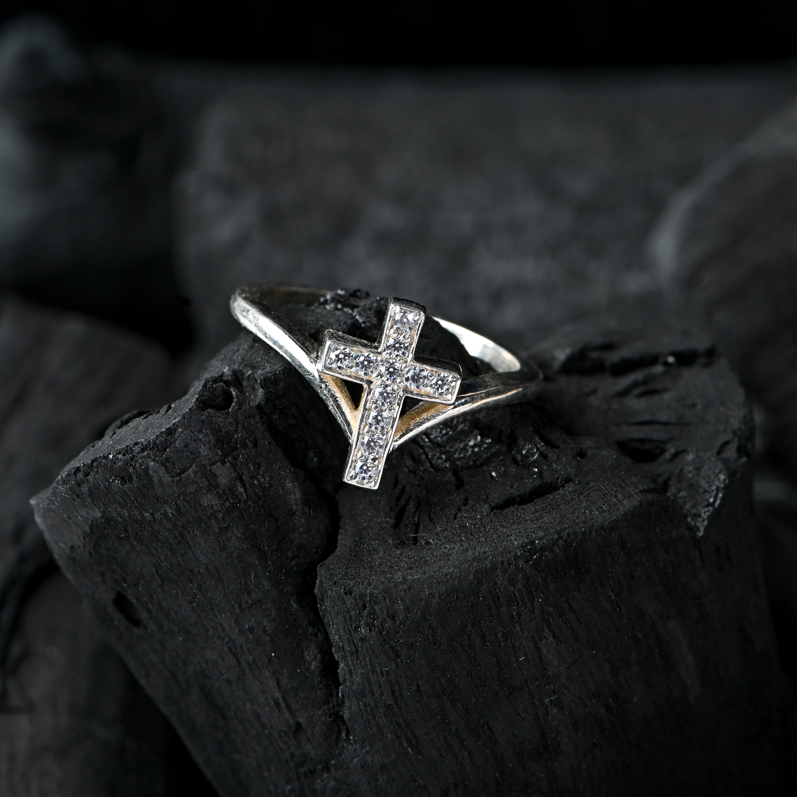 925 Sterling Silver Cross Ring with Cubic Zirconia Boho Jewelry