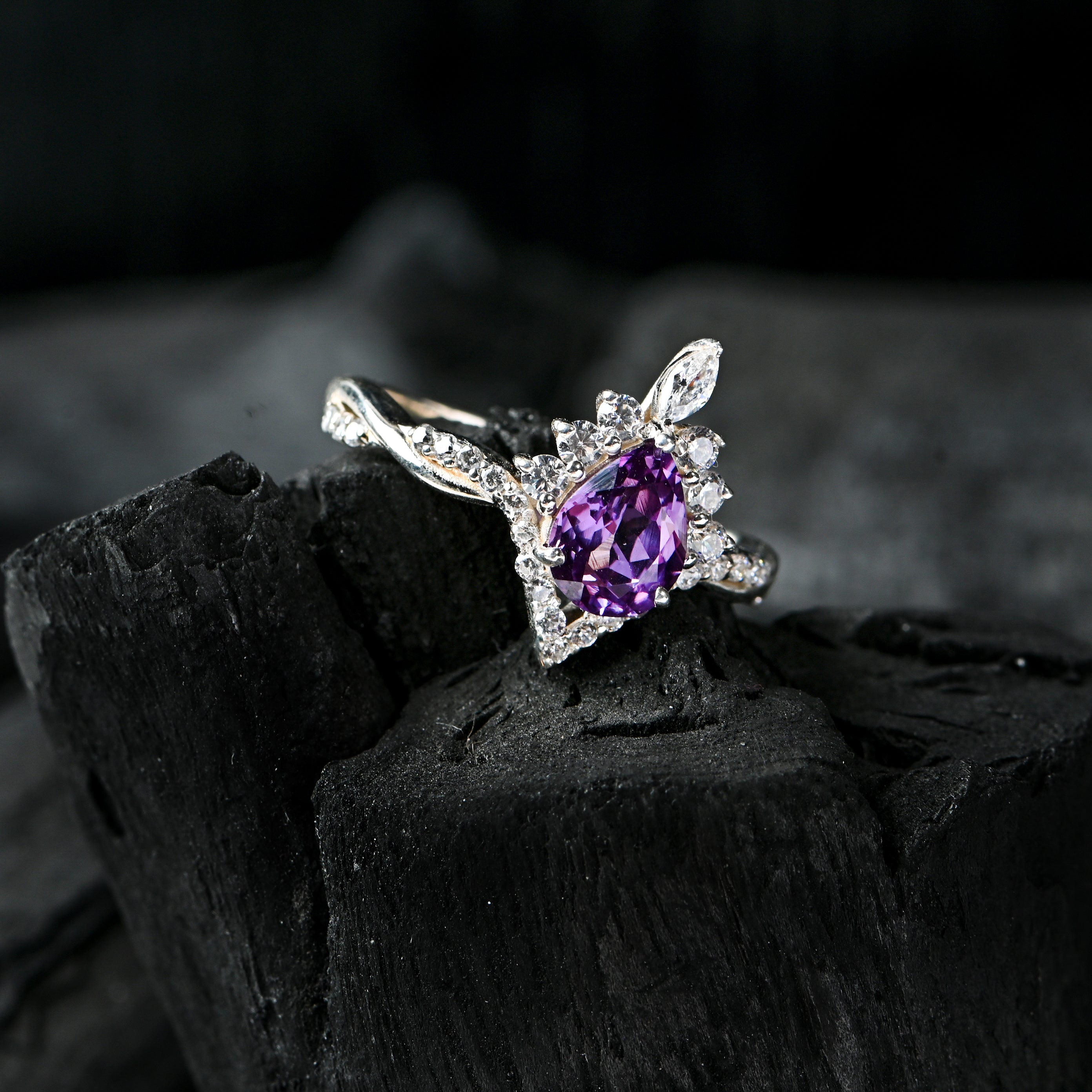 925 Sterling Silver Alexandrite Ring with Cubic Zirconia Accents