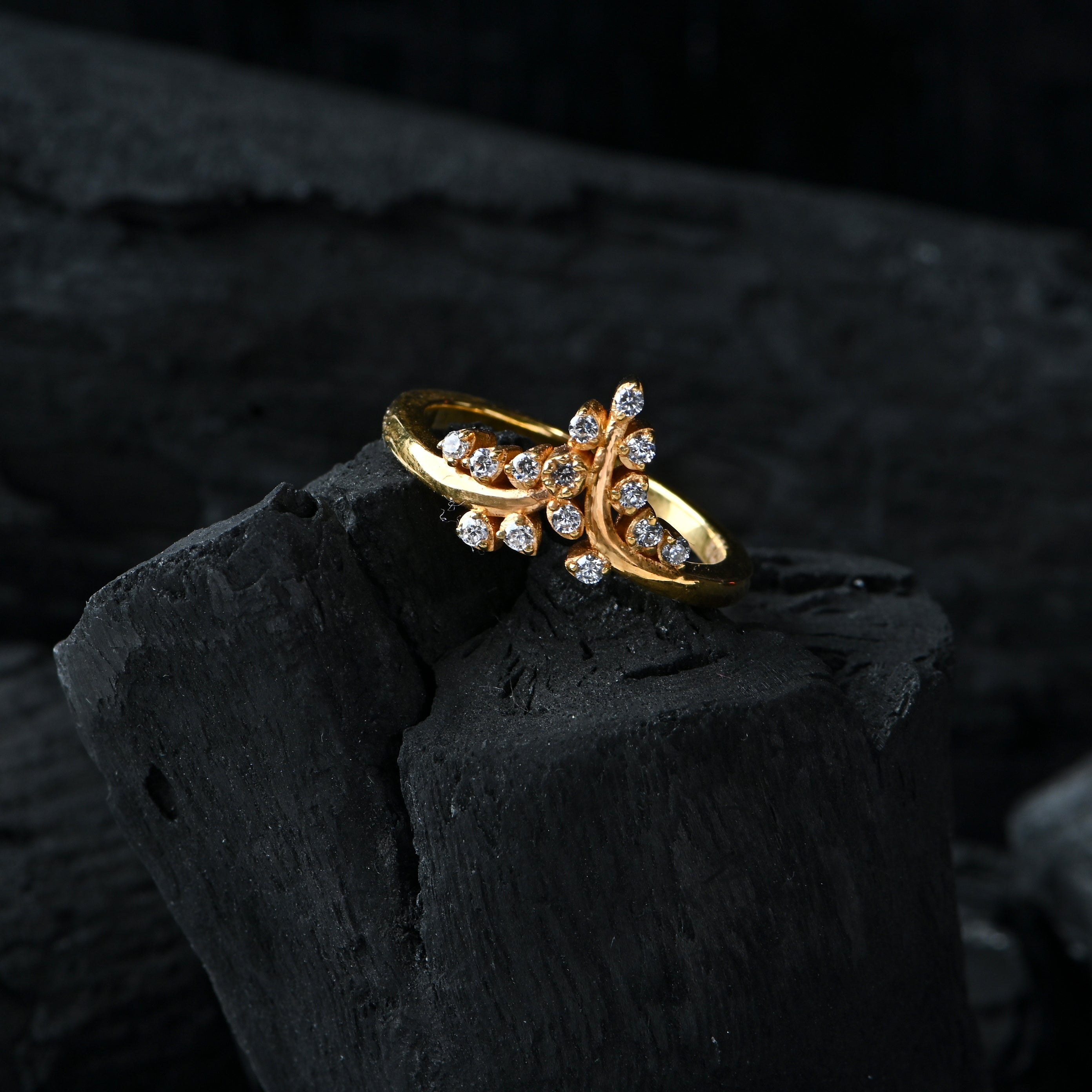 Elegant Moissanite Cluster Ring in 925 Sterling Silver with Gold Finish