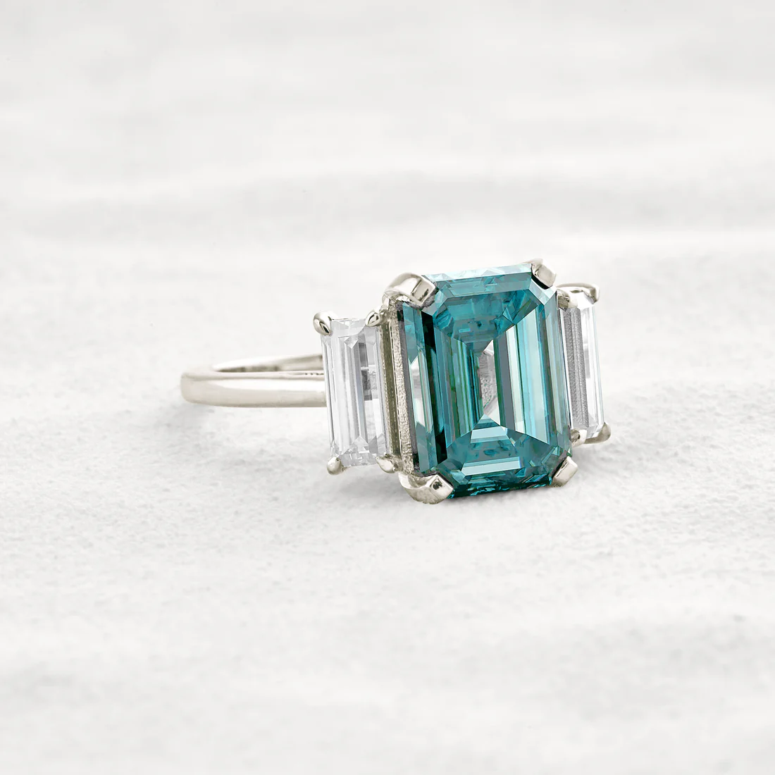 6.2 CT Dark Green Emerald-Cut Moissanite 3-Stone Ring Sterling Silver Classic Prong Setting Gift for Her