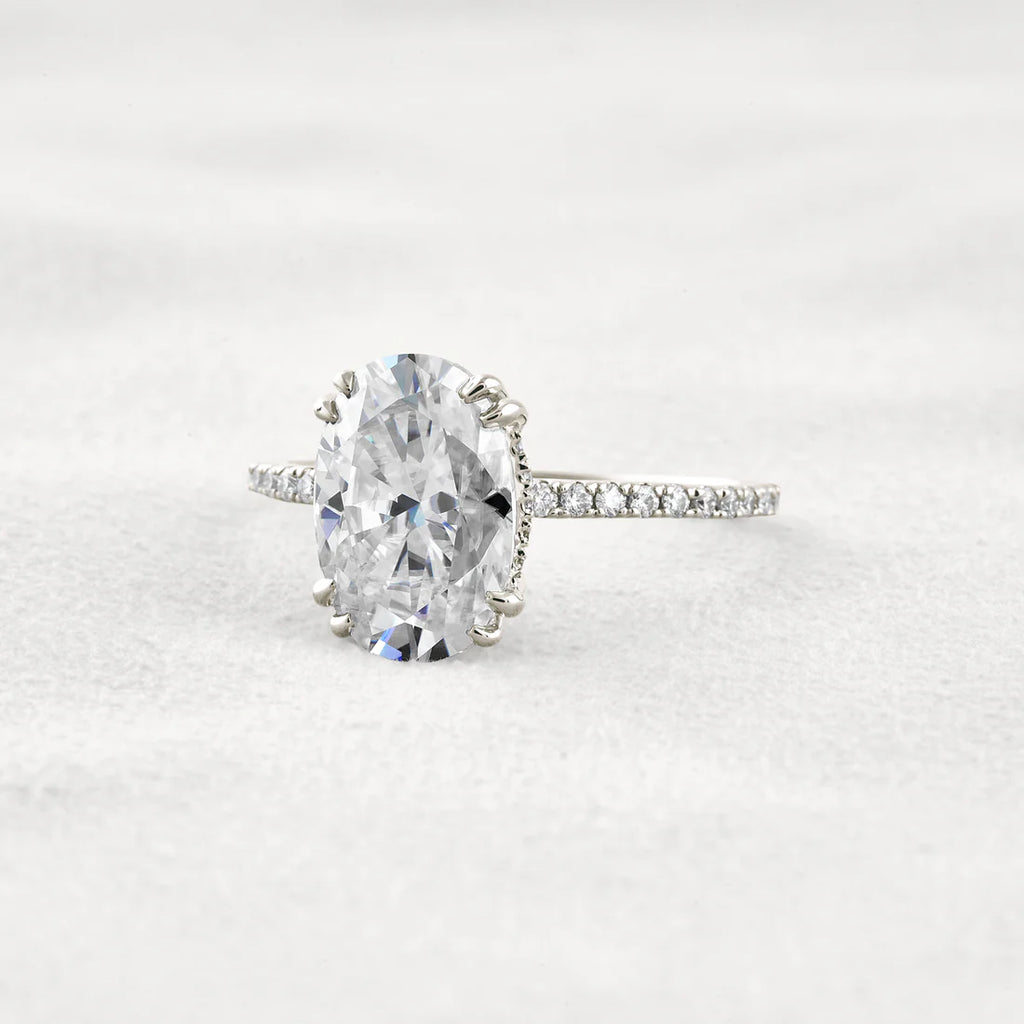 4CT Oval Cut Moissanite Engagement Ring Pave Diamond Band