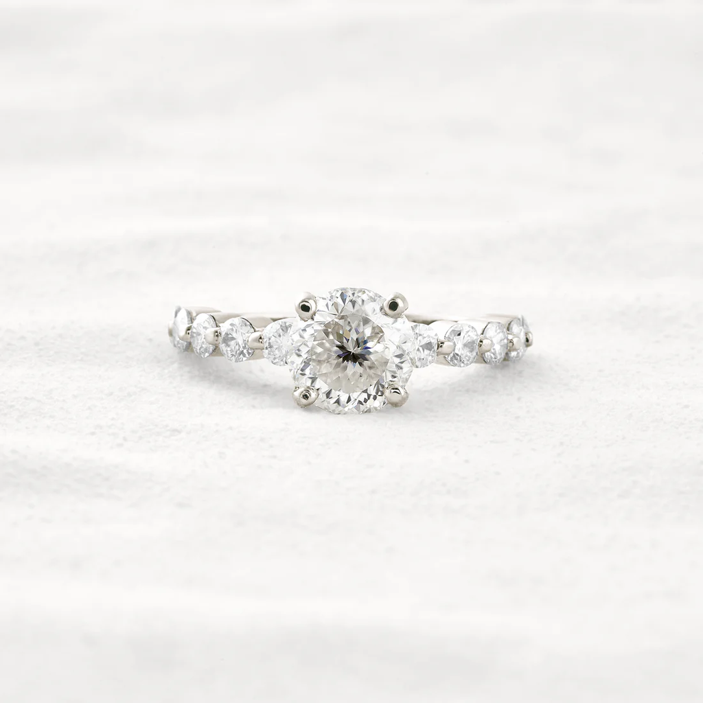 2.2 CT Portuguese Round Moissanite Ring Lab-Created Diamond Look, Bridal Jewelry