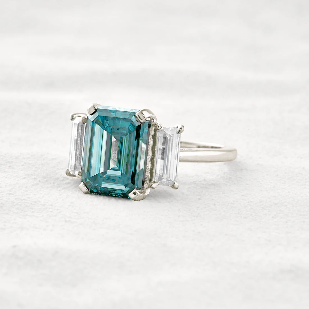 6.2 CT Dark Green Emerald-Cut Moissanite 3-Stone Ring Sterling Silver Classic Prong Setting Gift for Her