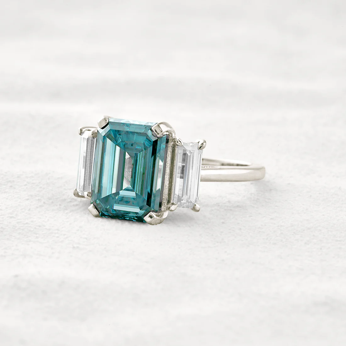 6.2 CT Dark Green Emerald-Cut Moissanite 3-Stone Ring Sterling Silver Classic Prong Setting Gift for Her
