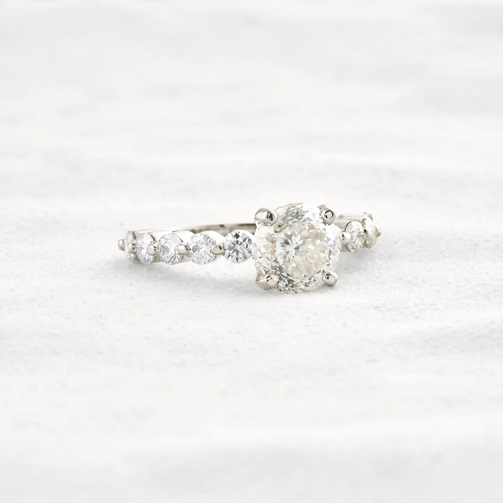 2.2 CT Portuguese Round Moissanite Ring Lab-Created Diamond Look, Bridal Jewelry