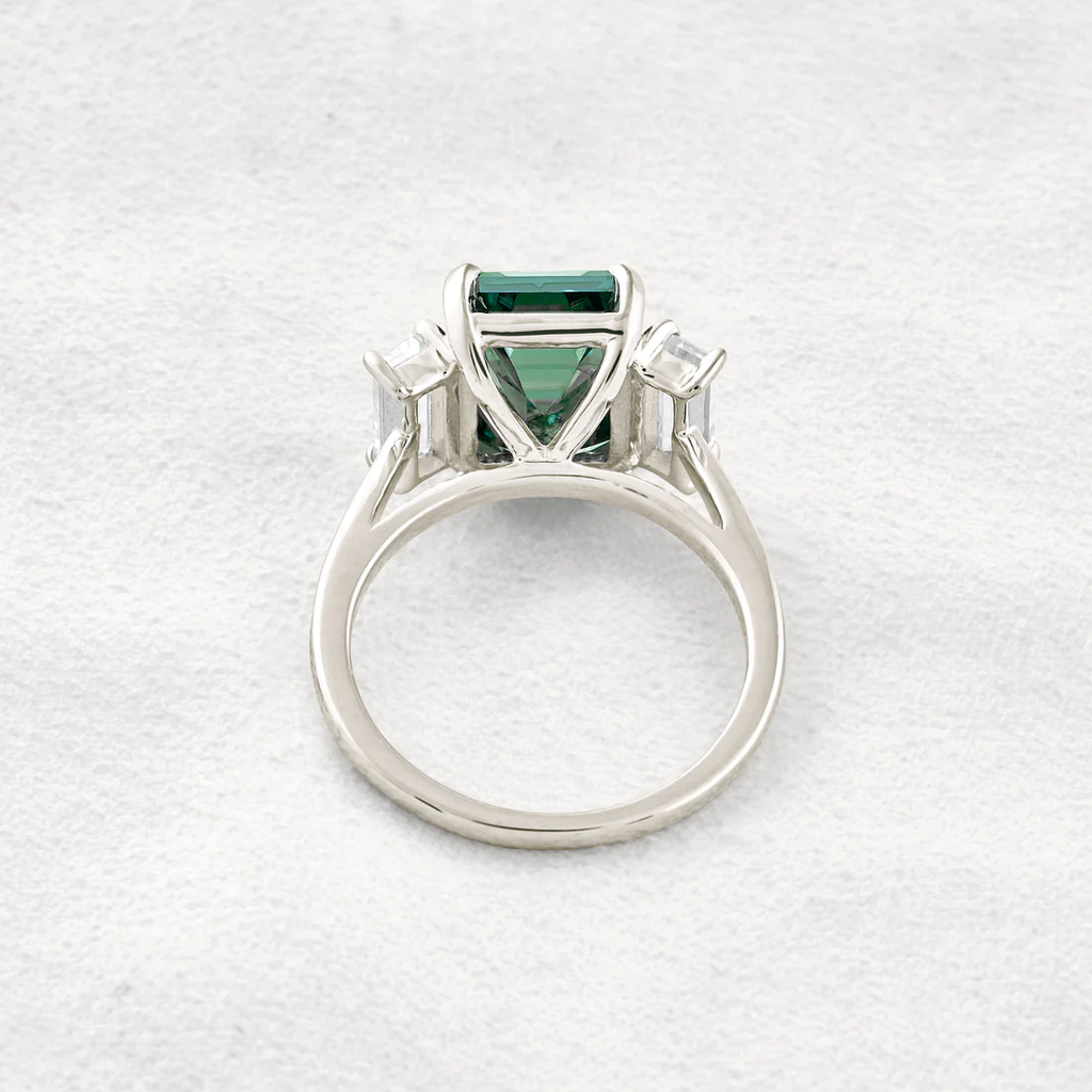 6.2 CT Dark Green Emerald-Cut Moissanite 3-Stone Ring Sterling Silver Classic Prong Setting Gift for Her