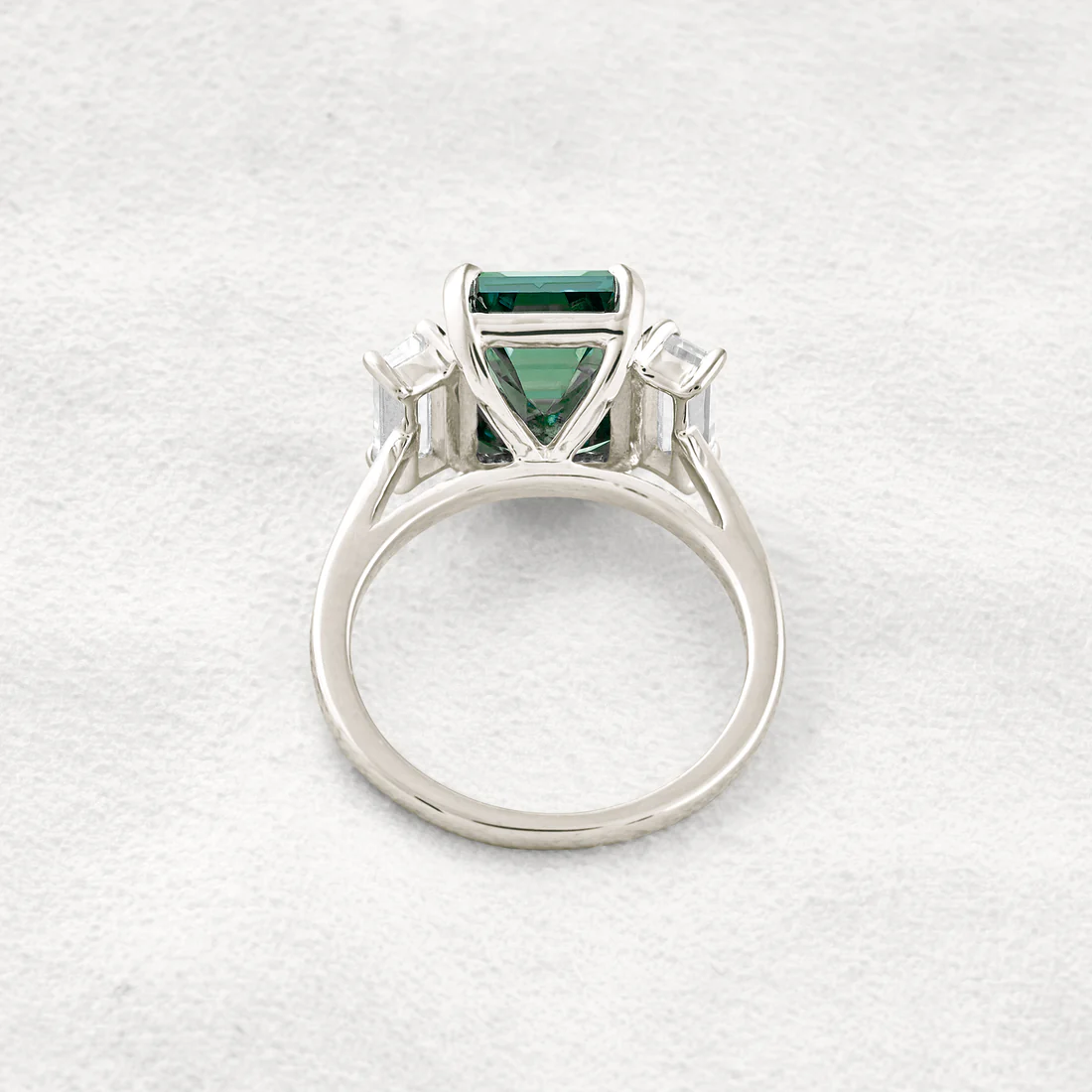 6.2 CT Dark Green Emerald-Cut Moissanite 3-Stone Ring Sterling Silver Classic Prong Setting Gift for Her