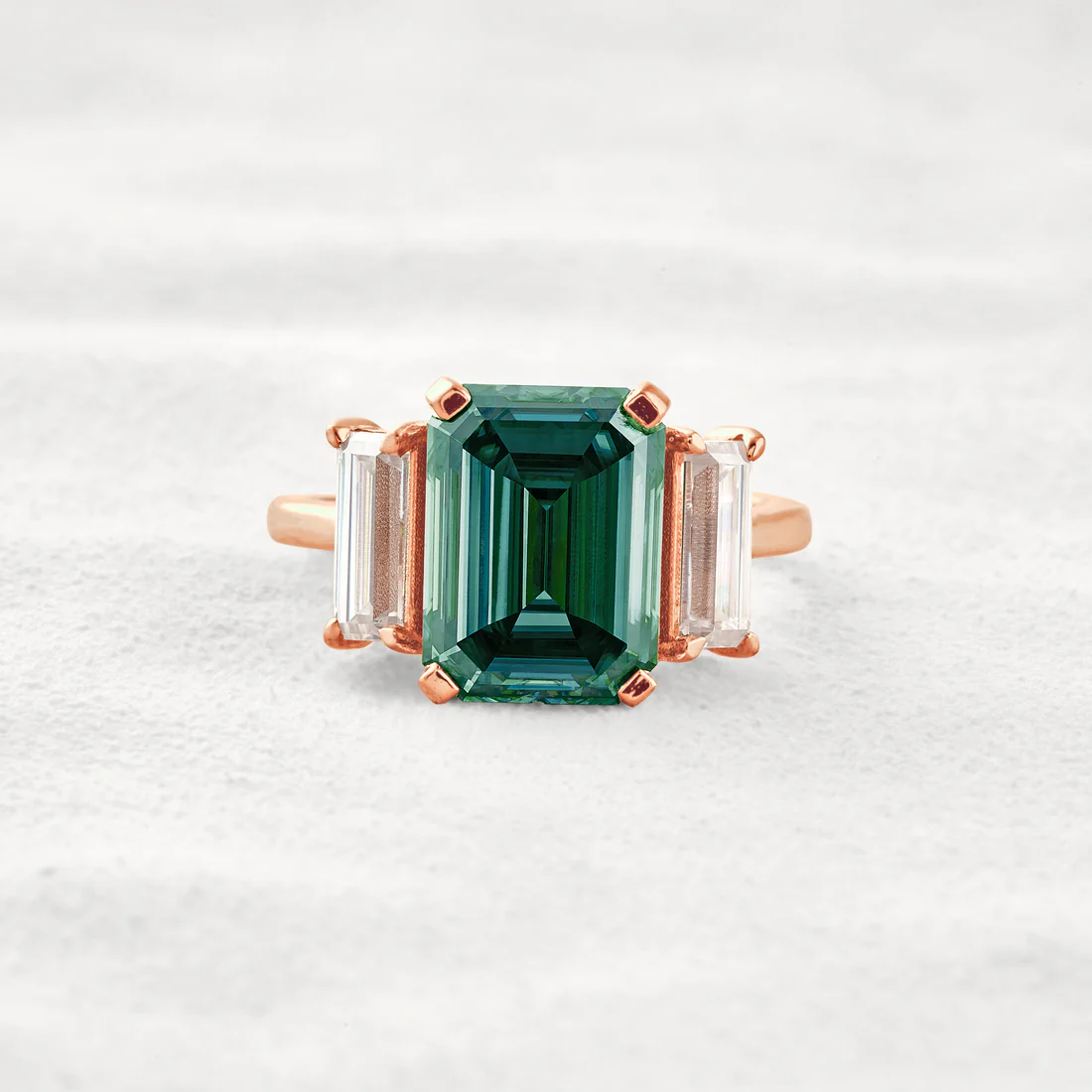 6.2 CT Dark Green Emerald-Cut Moissanite 3-Stone Ring Sterling Silver Classic Prong Setting Gift for Her