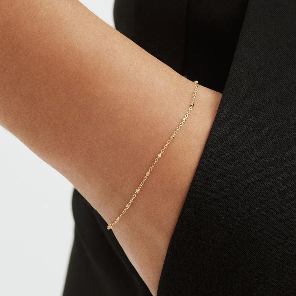 Solid Gold Beaded Chain Bracelet: Minimalist Everyday Jewelry