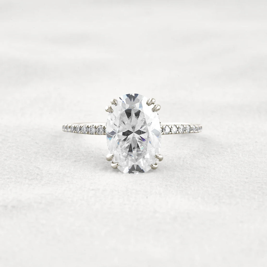 4CT Oval Cut Moissanite Engagement Ring Pave Diamond Band