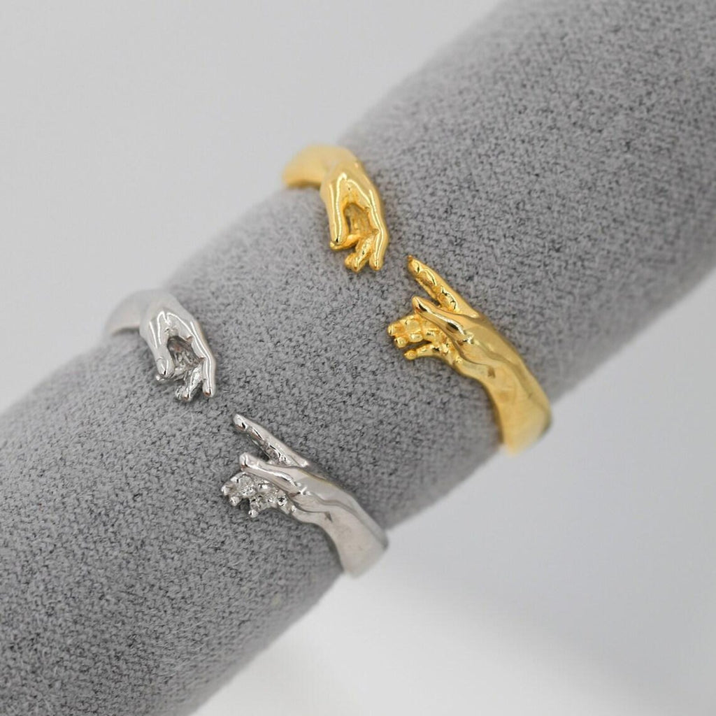 925 Sterling Silver Hand Motif Hug Ring | Adjustable Hand Motif Hug Ring