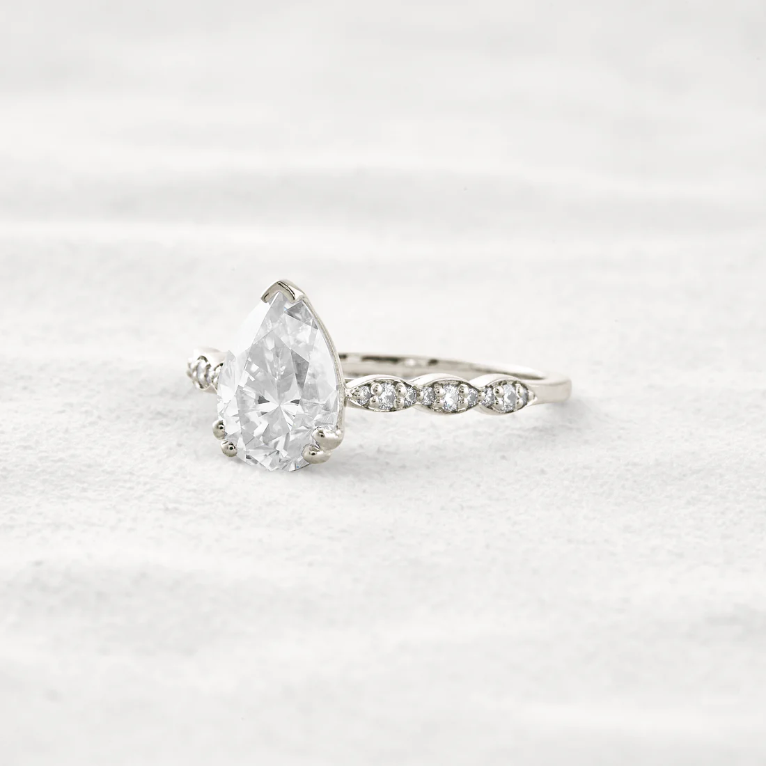 1.93 CT Pear Shaped Moissanite Ring Pave Style Engagement Ring