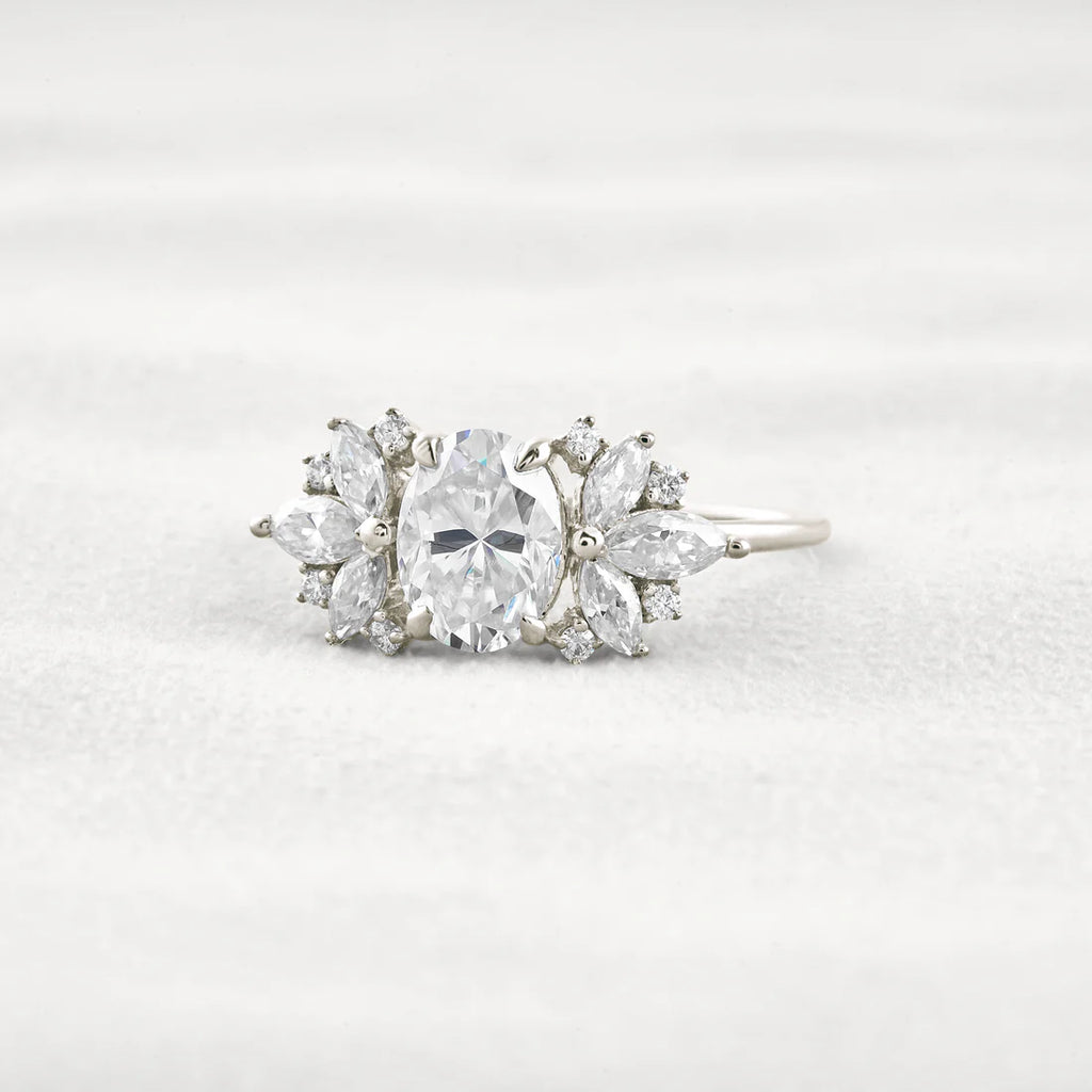 1.33CT Oval Moissanite Cluster Ring Statement Bridal Jewelry Gift for Her