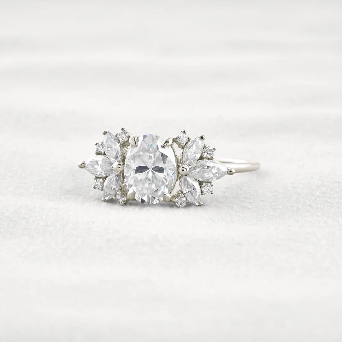 1.33CT Oval Moissanite Cluster Ring Statement Bridal Jewelry Gift for Her