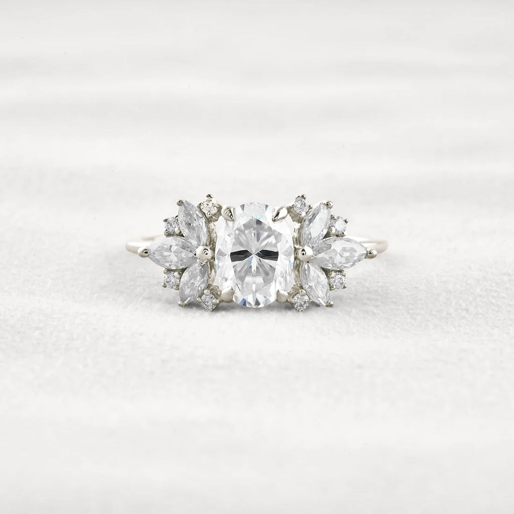 1.33CT Oval Moissanite Cluster Ring Statement Bridal Jewelry Gift for Her