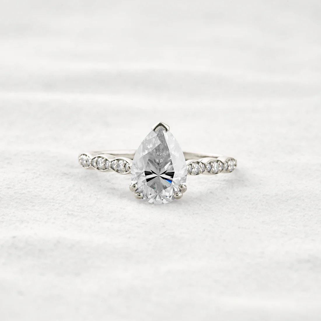 1.93 CT Pear Shaped Moissanite Ring Pave Style Engagement Ring