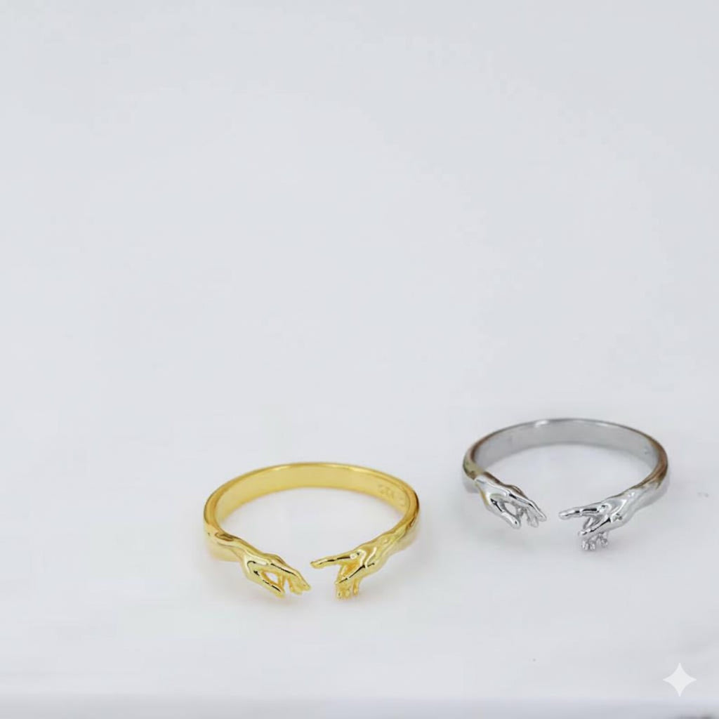925 Sterling Silver Hand Motif Hug Ring | Adjustable Hand Motif Hug Ring