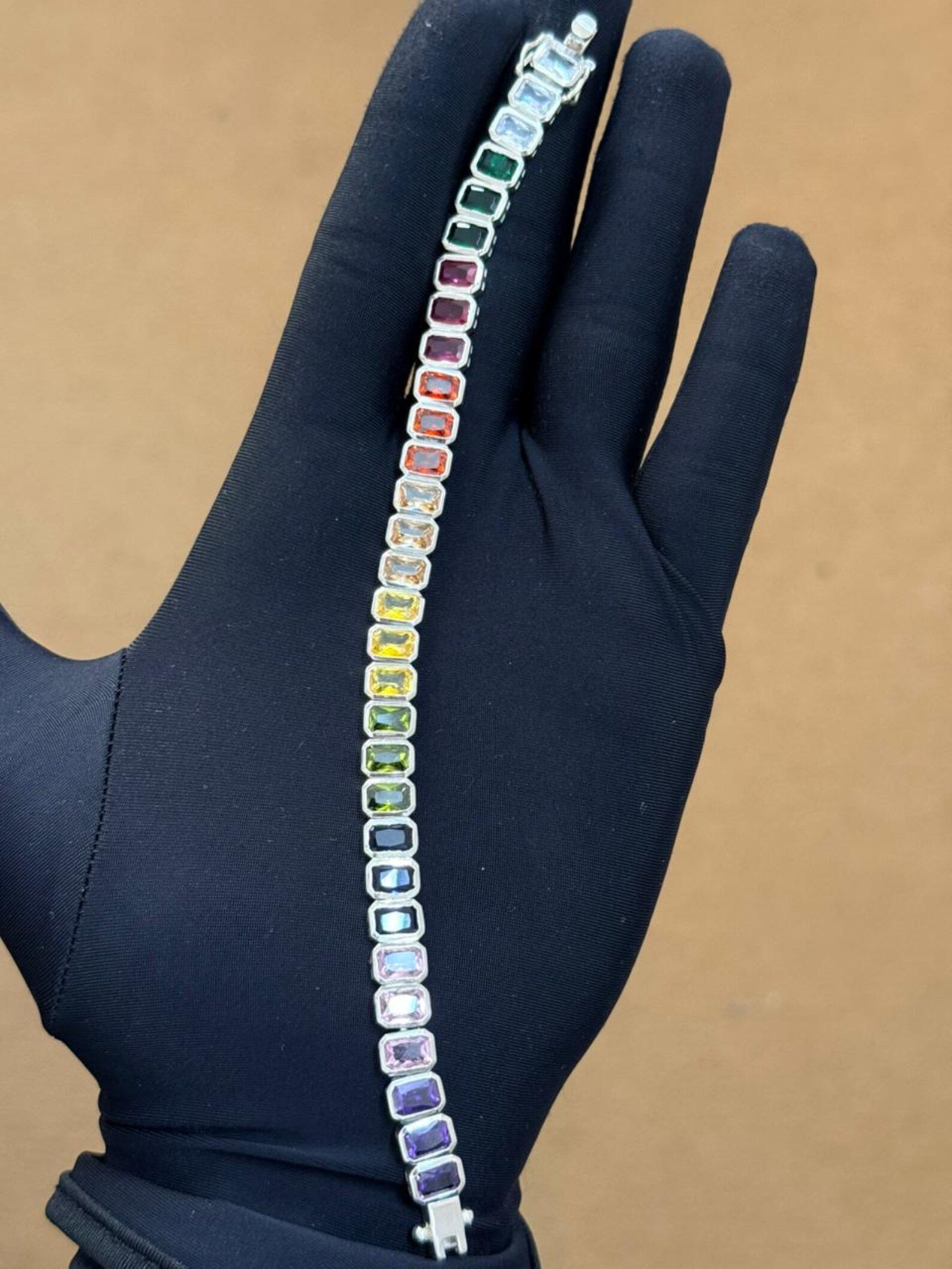 925 Sterling Silver Rainbow Sapphire Bracelet – Bezel Setting