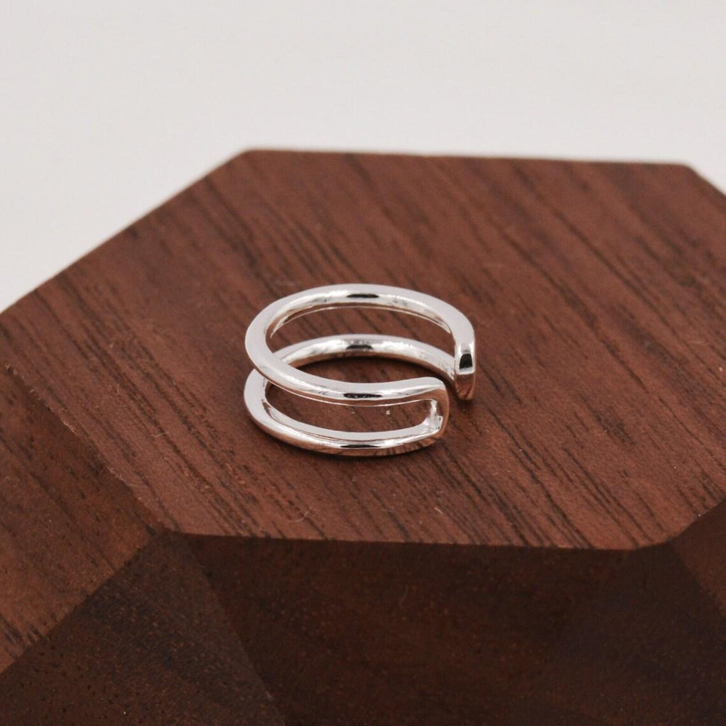 925 Sterling Silver Double Bar Ear Cuff | Minimalist Ear Cuff