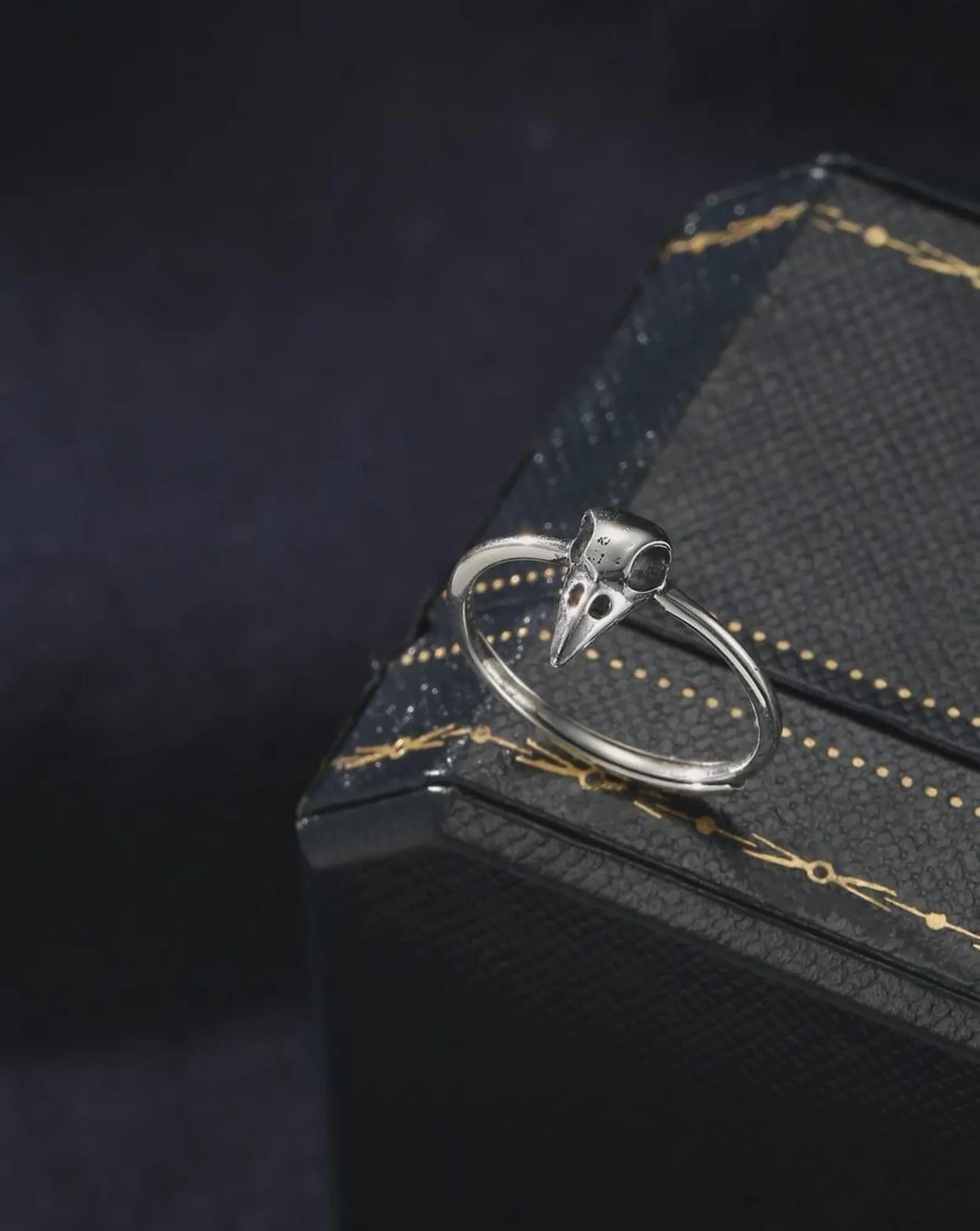 925 Sterling Silver Bird Skull Ring | Adjustable Open Ring