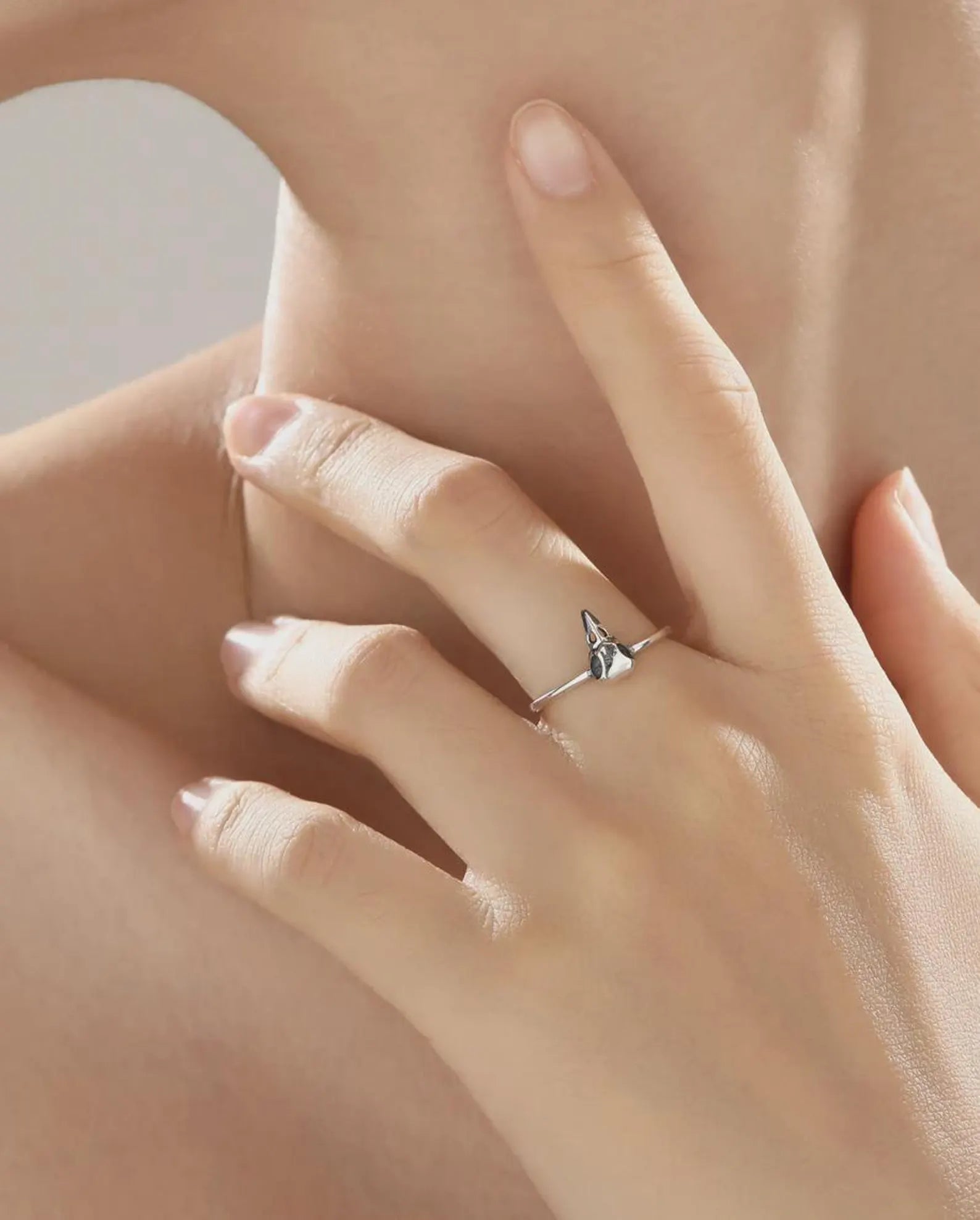 925 Sterling Silver Bird Skull Ring | Adjustable Open Ring