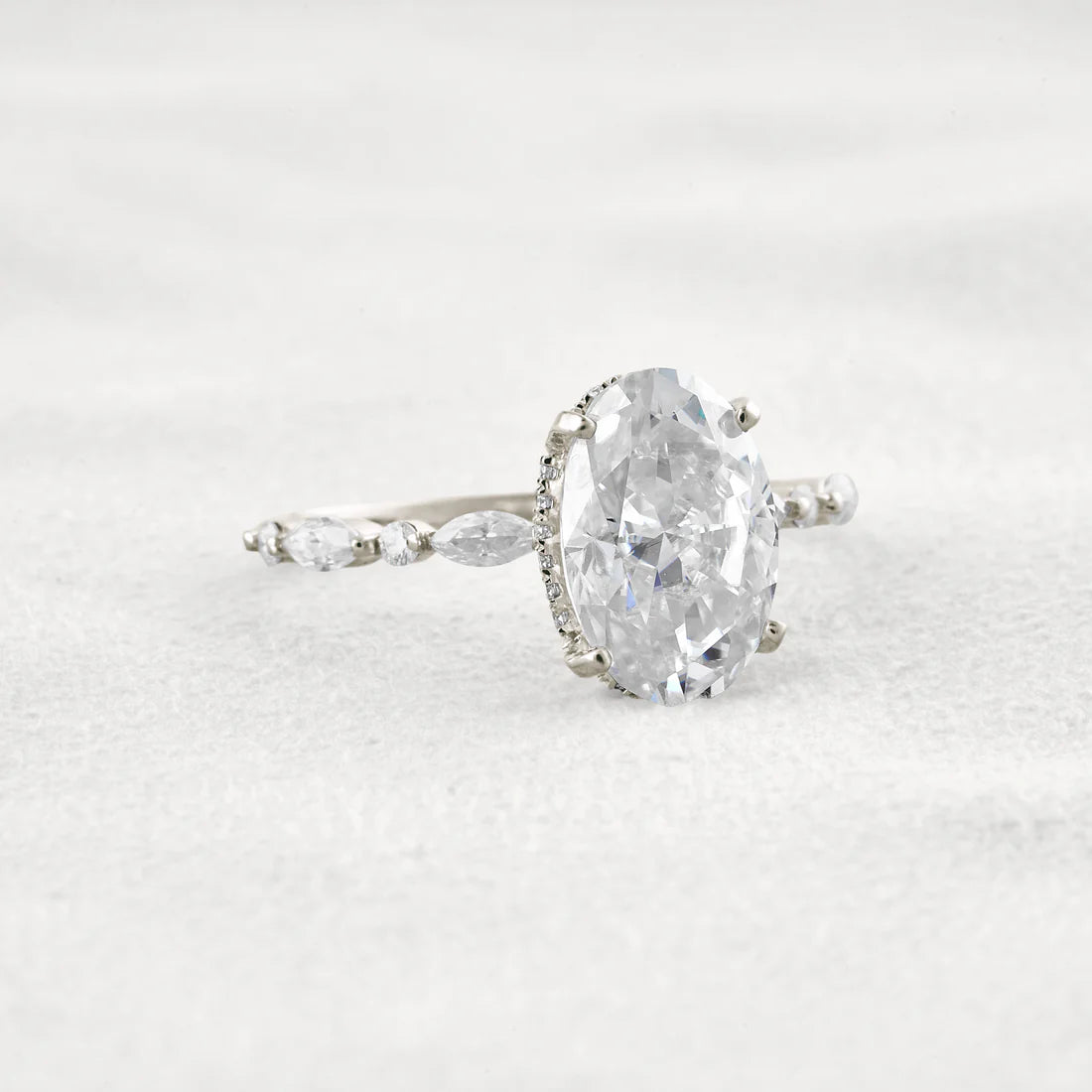 4 Carat Oval Moissanite Diamond Engagement Ring Sterling Silver with Halo & Pave Setting