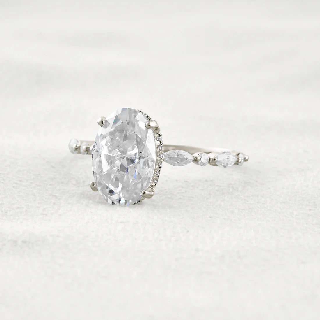 4 Carat Oval Moissanite Diamond Engagement Ring Sterling Silver with Halo & Pave Setting