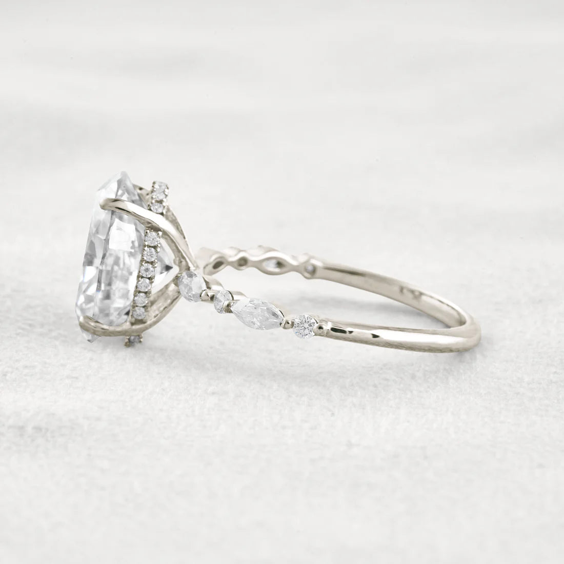 4 Carat Oval Moissanite Diamond Engagement Ring Sterling Silver with Halo & Pave Setting