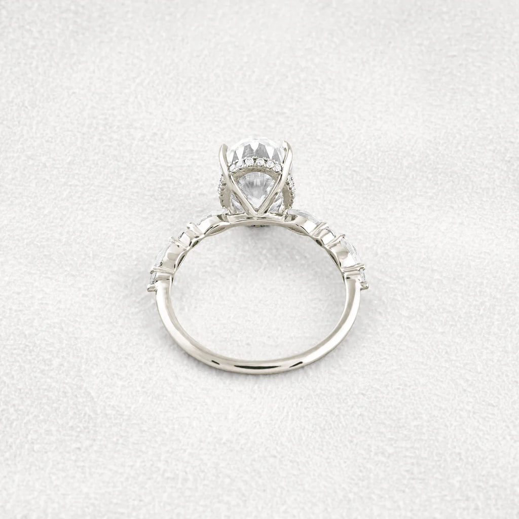 4 Carat Oval Moissanite Diamond Engagement Ring Sterling Silver with Halo & Pave Setting