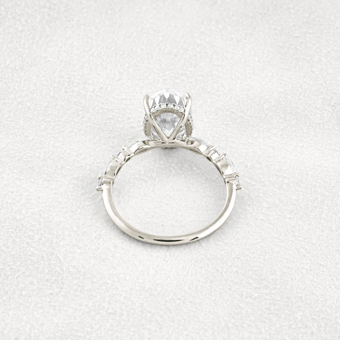 4 Carat Oval Moissanite Diamond Engagement Ring Sterling Silver with Halo & Pave Setting