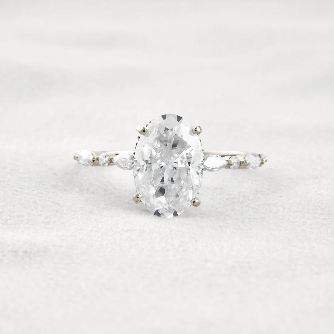 4 Carat Oval Moissanite Diamond Engagement Ring Sterling Silver with Halo & Pave Setting