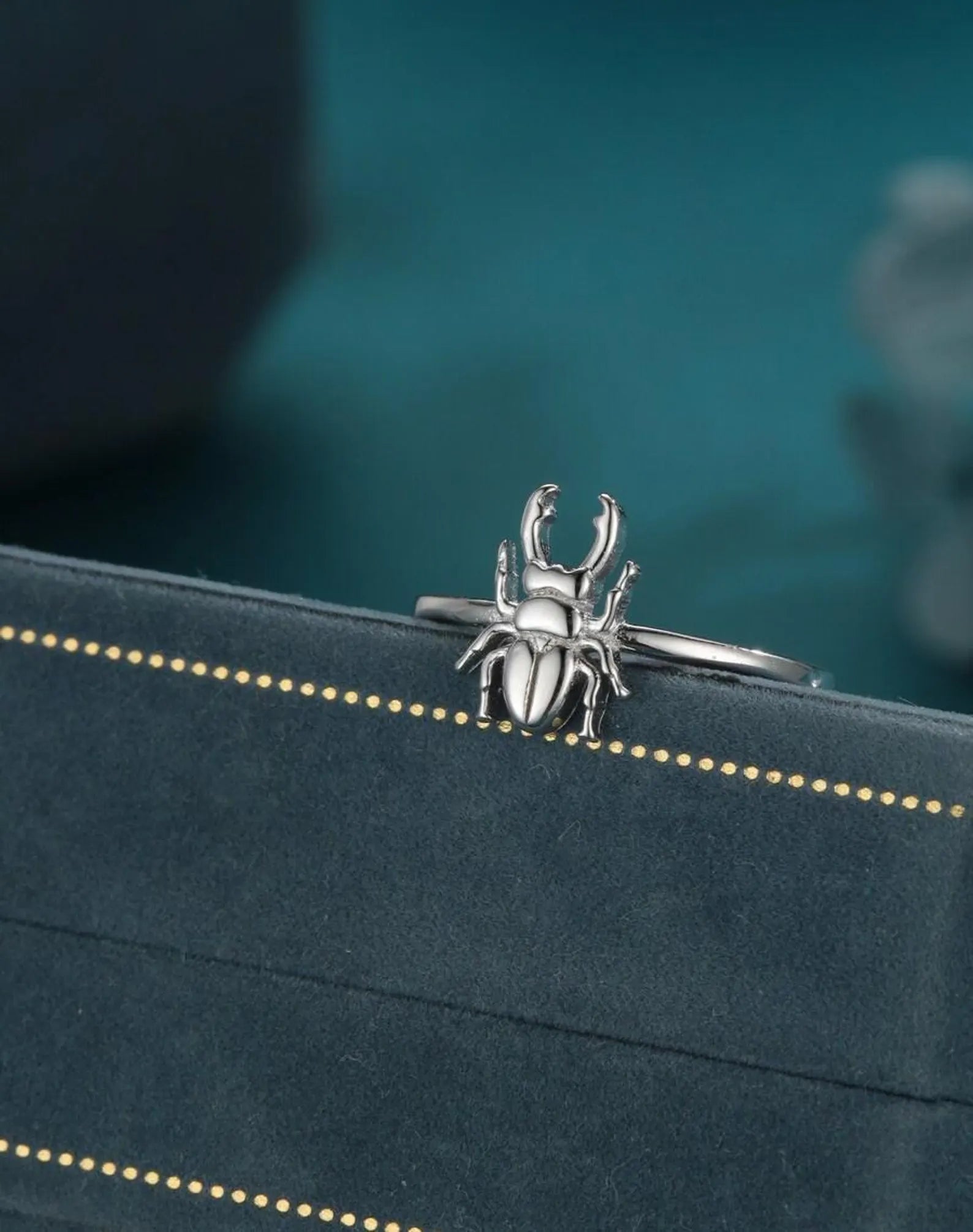 925 Sterling Silver Stag Beetle Ring | Adjustable Tiny Beetle Ring