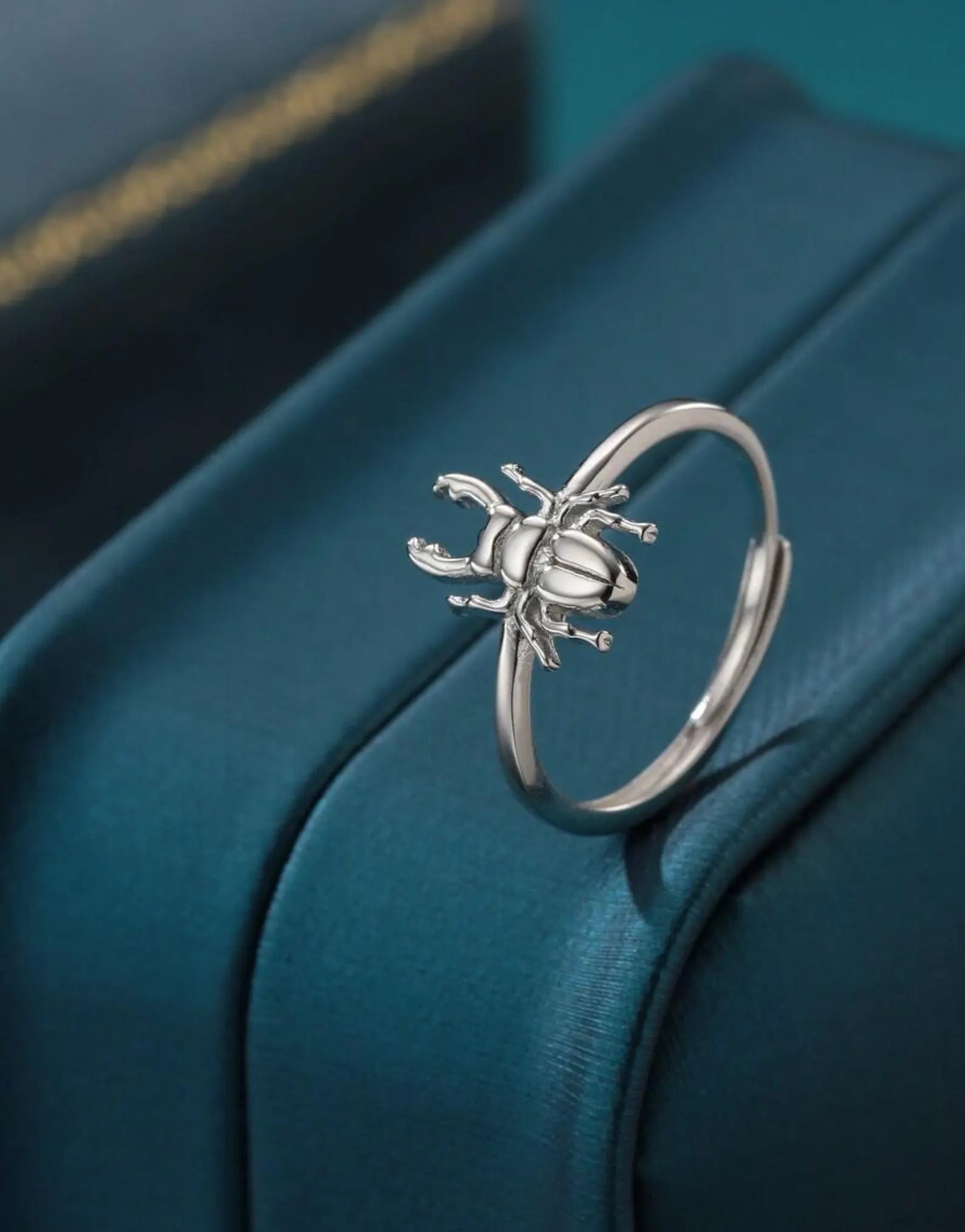 925 Sterling Silver Stag Beetle Ring | Adjustable Tiny Beetle Ring