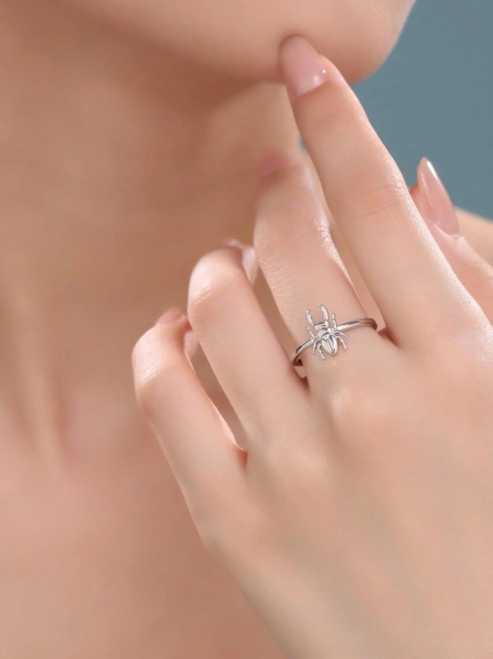 925 Sterling Silver Stag Beetle Ring | Adjustable Tiny Beetle Ring