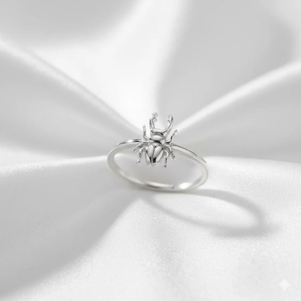 925 Sterling Silver Stag Beetle Ring | Adjustable Tiny Beetle Ring