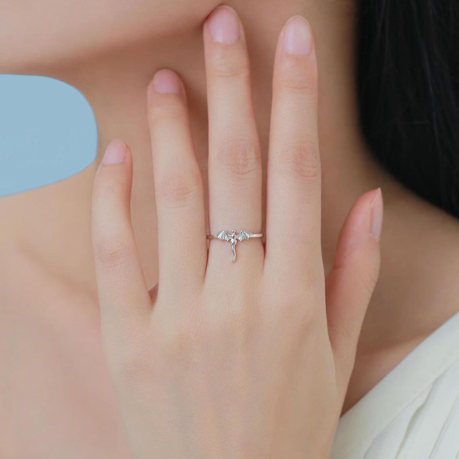 925 Sterling Silver Flying Dragon Ring | Adjustable Tiny Dragon Ring