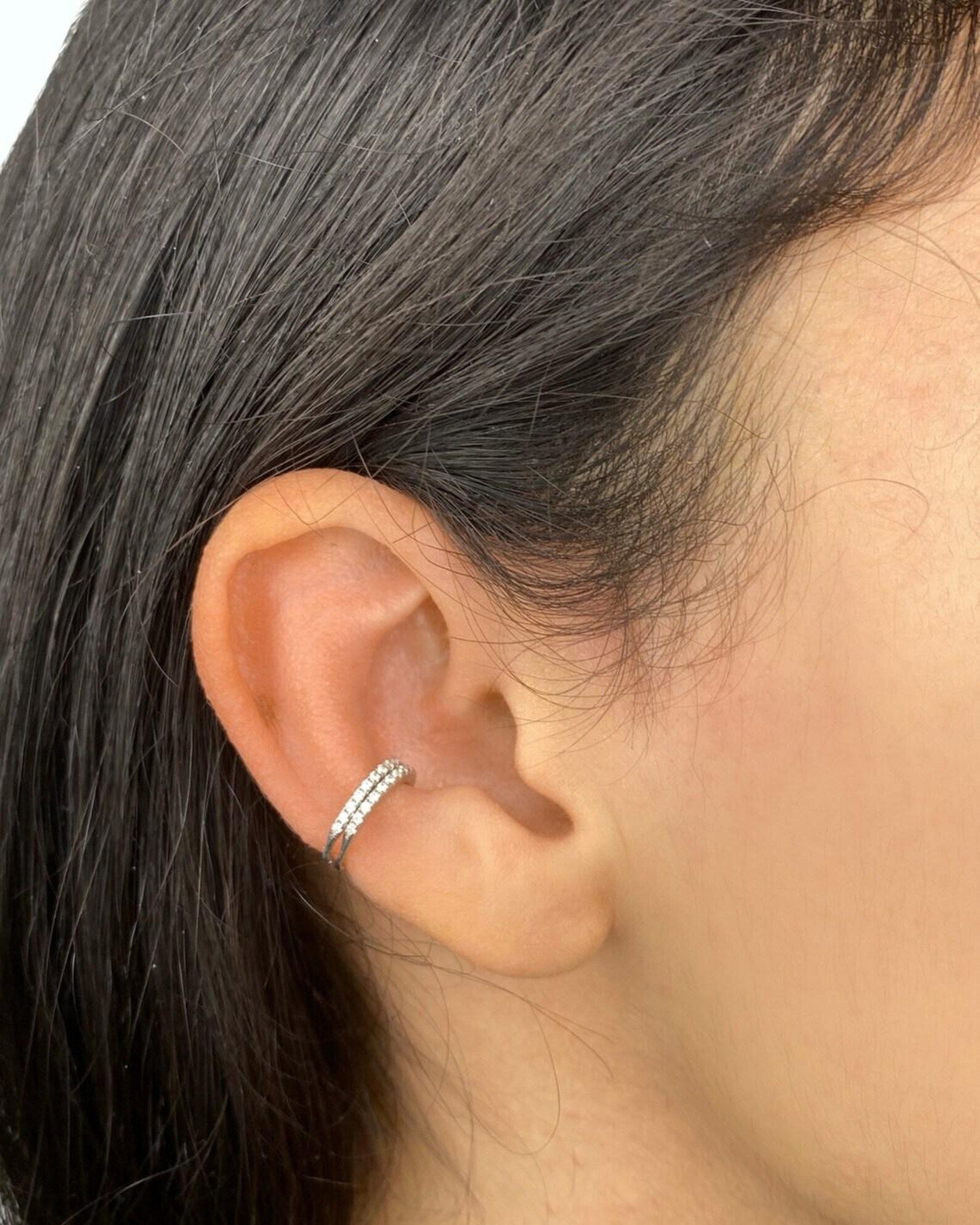 925 Sterling Silver CZ Encrusted Ear Cuffs Everyday Wear