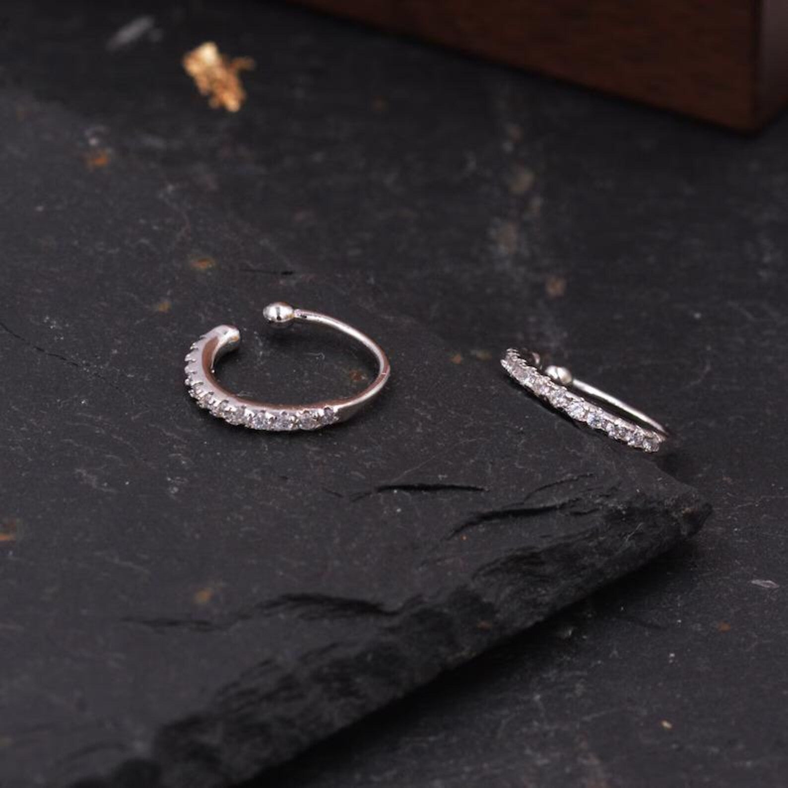 925 Sterling Silver CZ Encrusted Ear Cuffs Everyday Wear