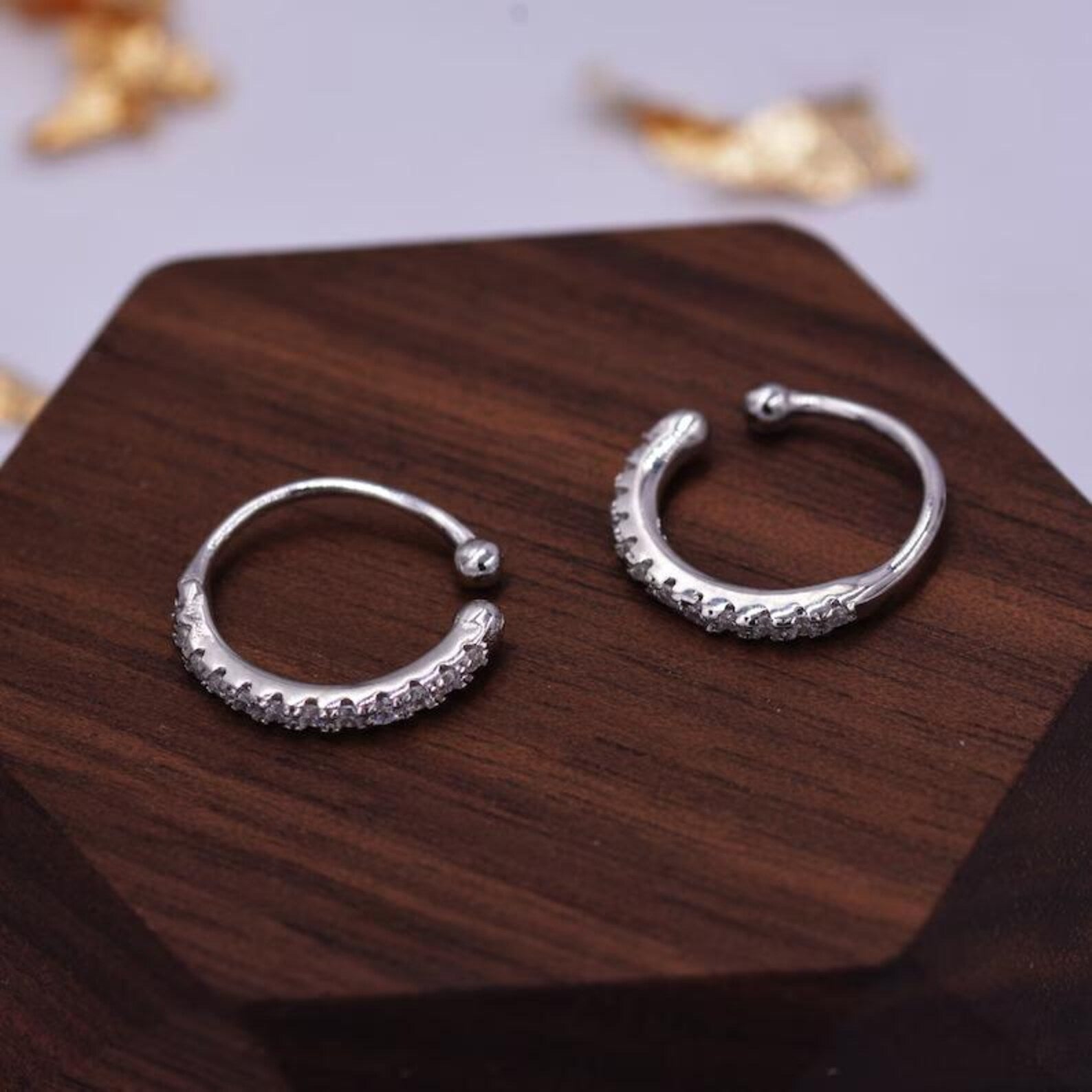 925 Sterling Silver CZ Encrusted Ear Cuffs Everyday Wear