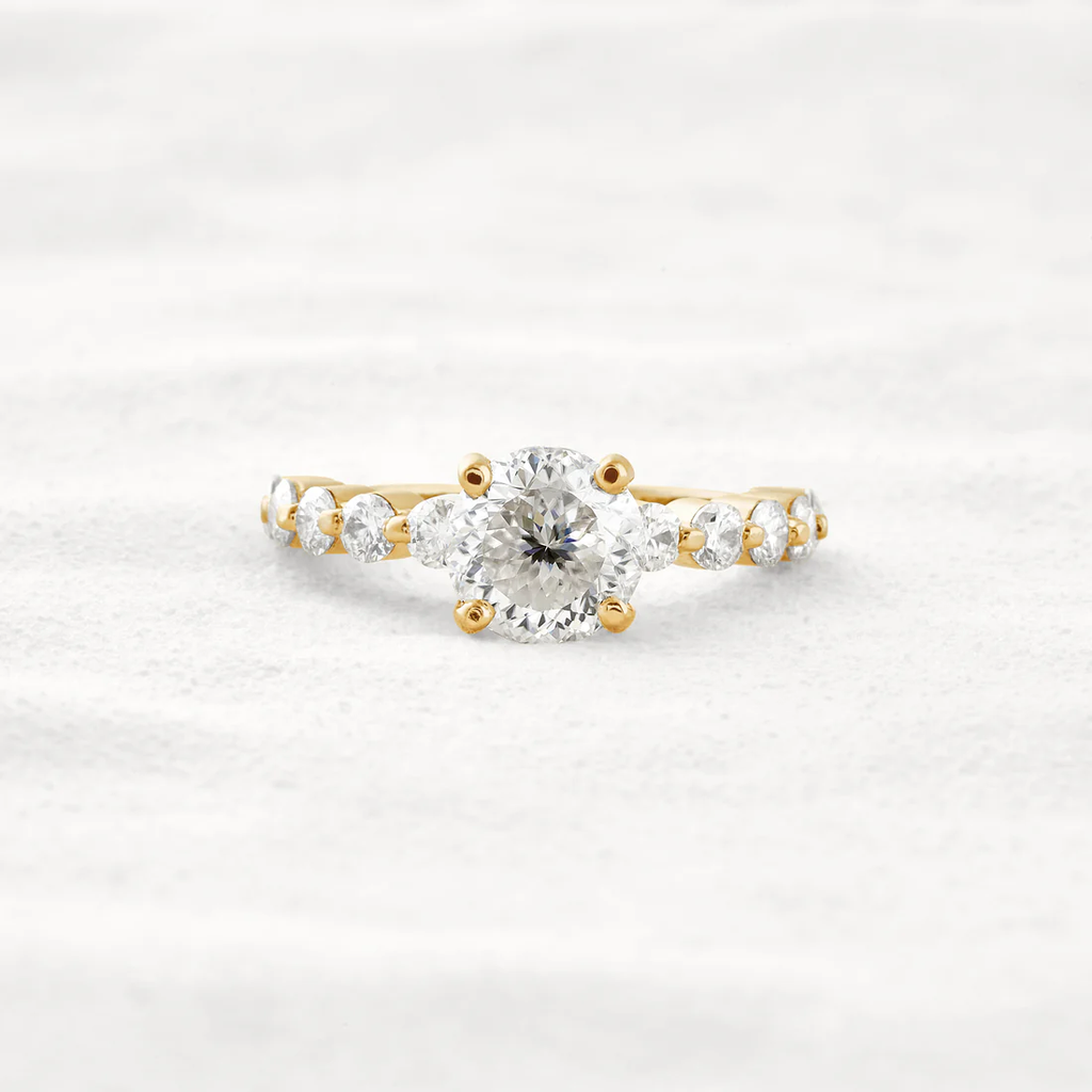 2.2 CT Portuguese Round Moissanite Ring Lab-Created Diamond Look, Bridal Jewelry