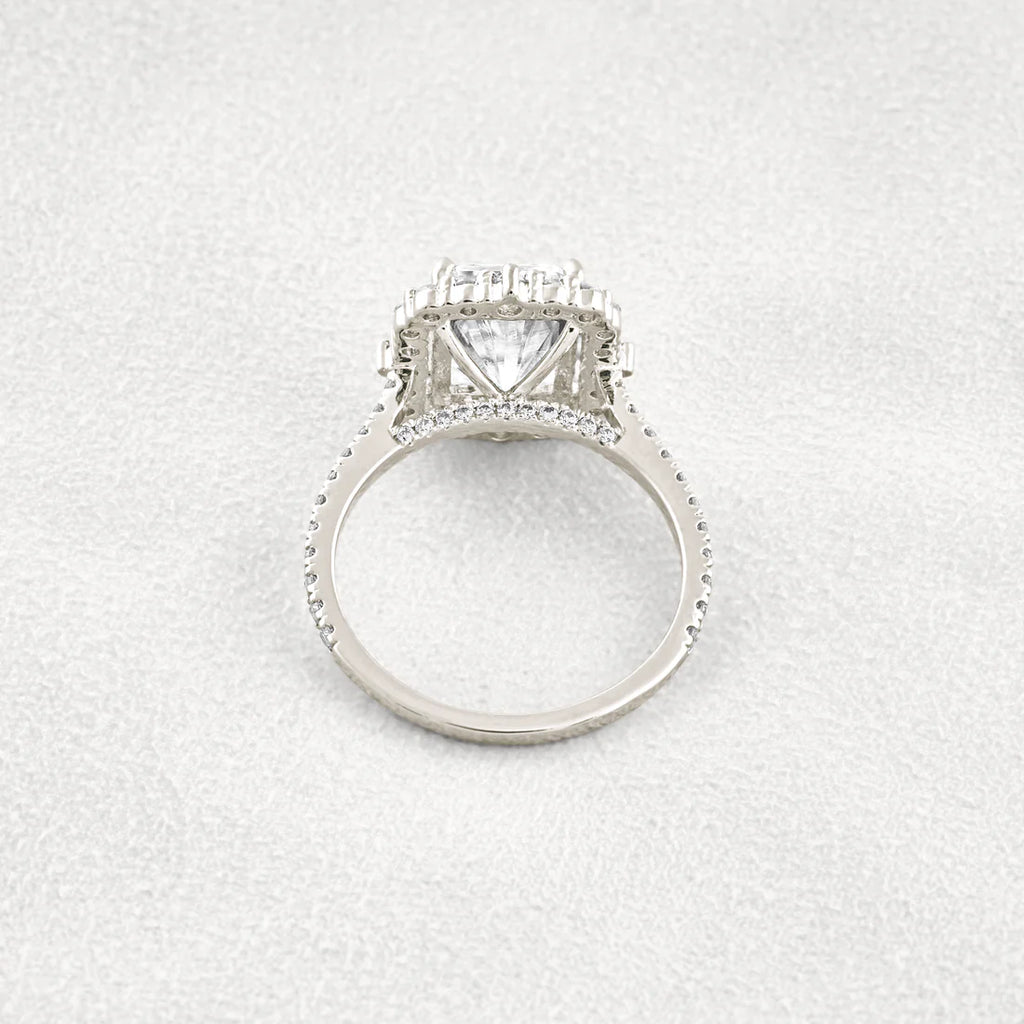 3.24CT Radiant Cut Moissanite Engagement Ring Halo & Pave Diamond Band Wedding Band