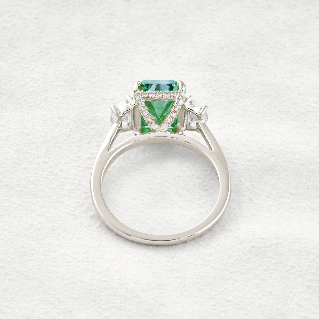 4.4 CT Three-Stone Moissanite Ring Green Radiant Cut Sterling Silver Classic Elegant Ring for Women