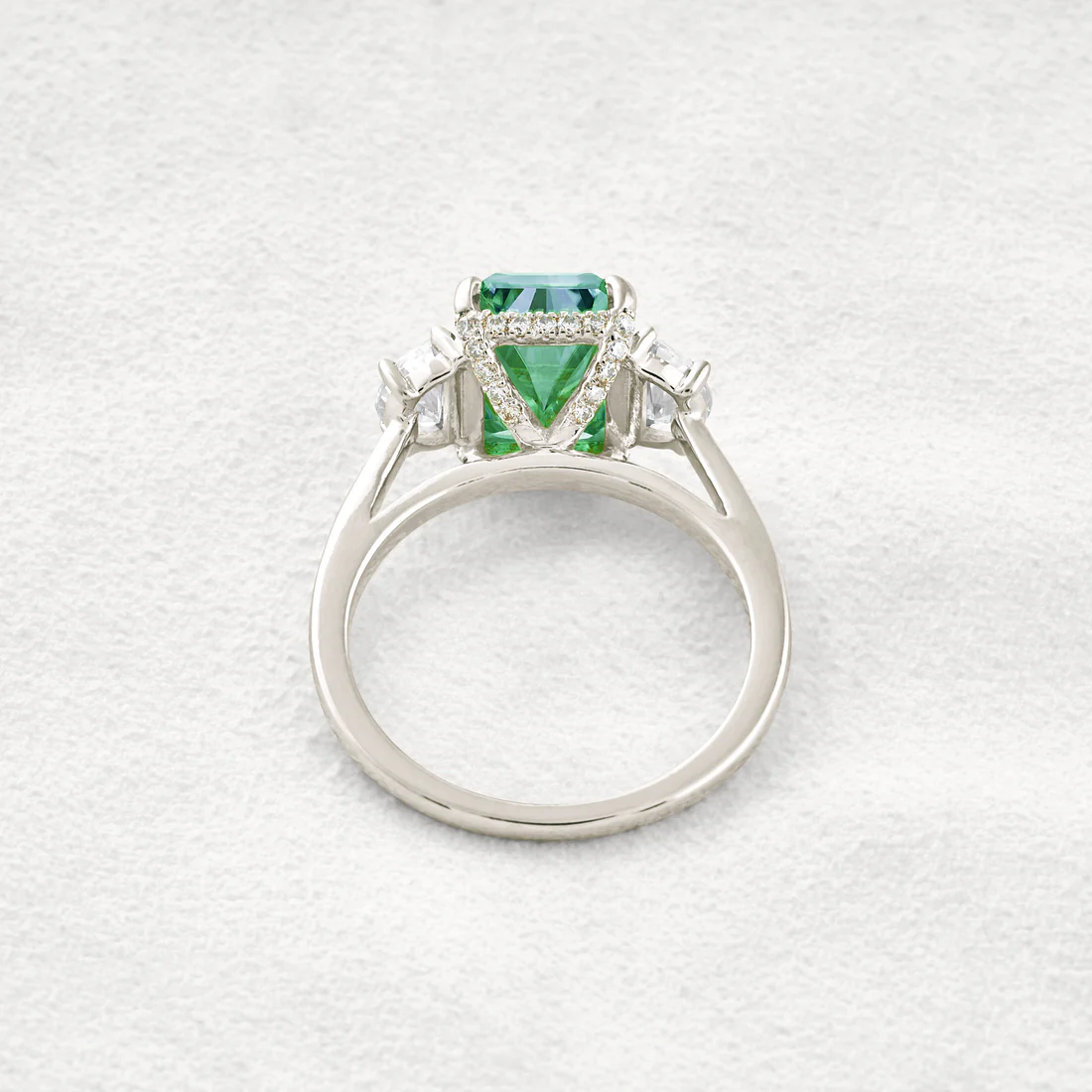 4.4 CT Three-Stone Moissanite Ring Green Radiant Cut Sterling Silver Classic Elegant Ring for Women