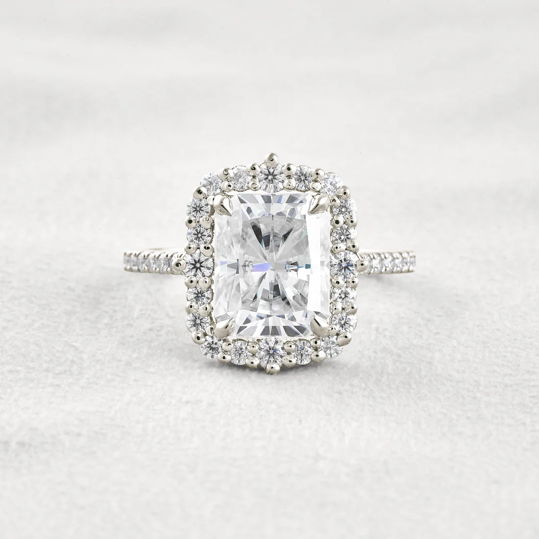 3.24CT Radiant Cut Moissanite Engagement Ring Halo & Pave Diamond Band Wedding Band