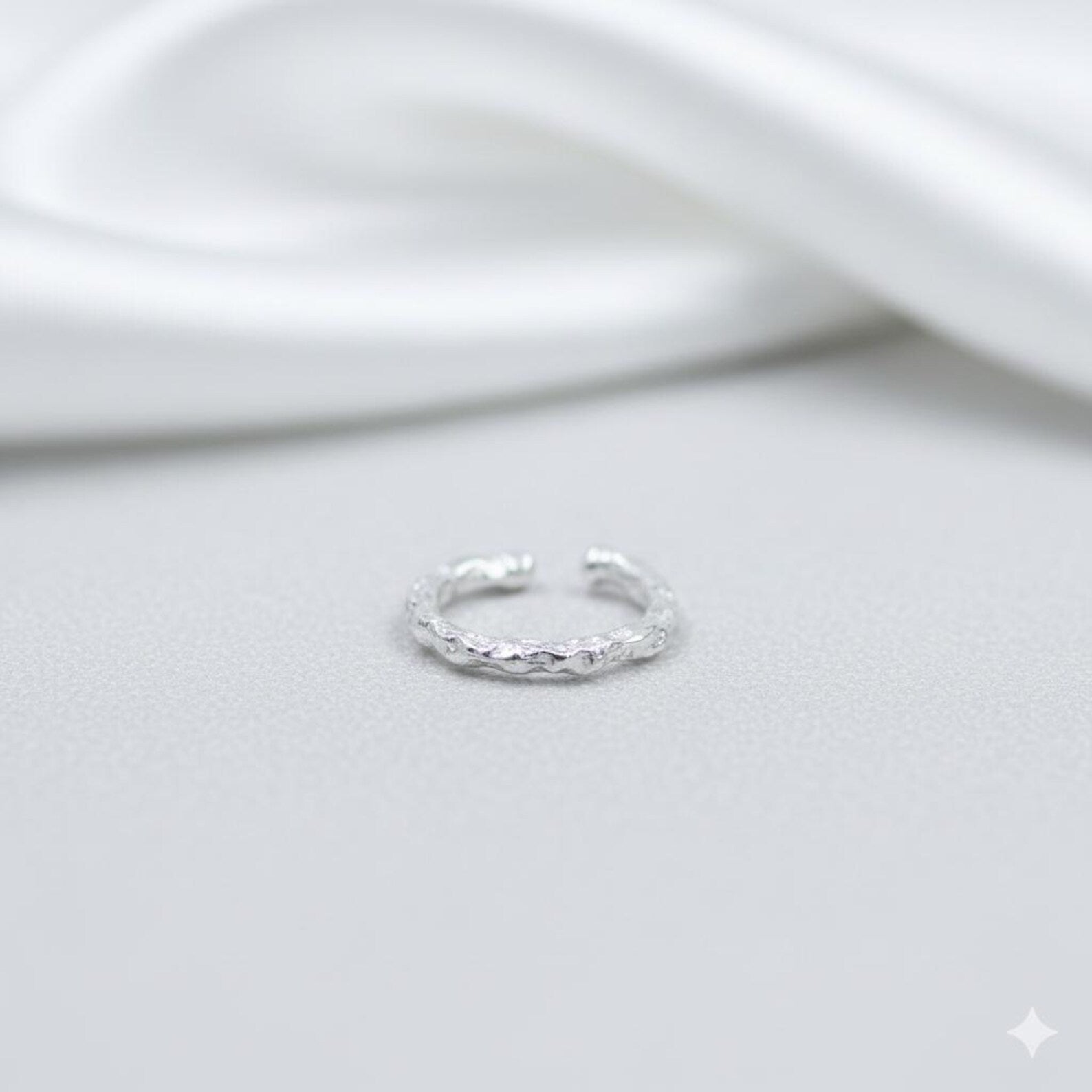 925 Sterling Silver Ear Cuff with Crumbled Foil Texture