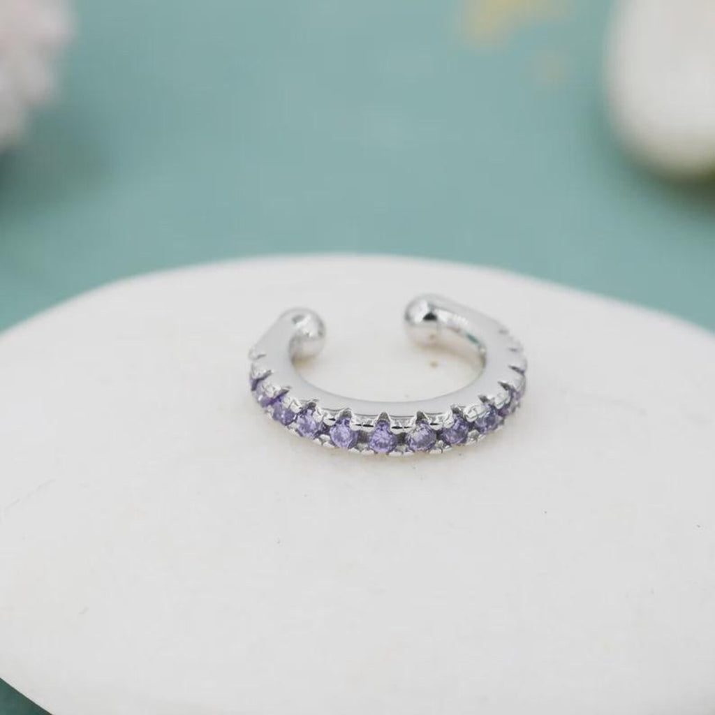 925 Sterling Silver Ear Cuff with Amethyst Purple CZ