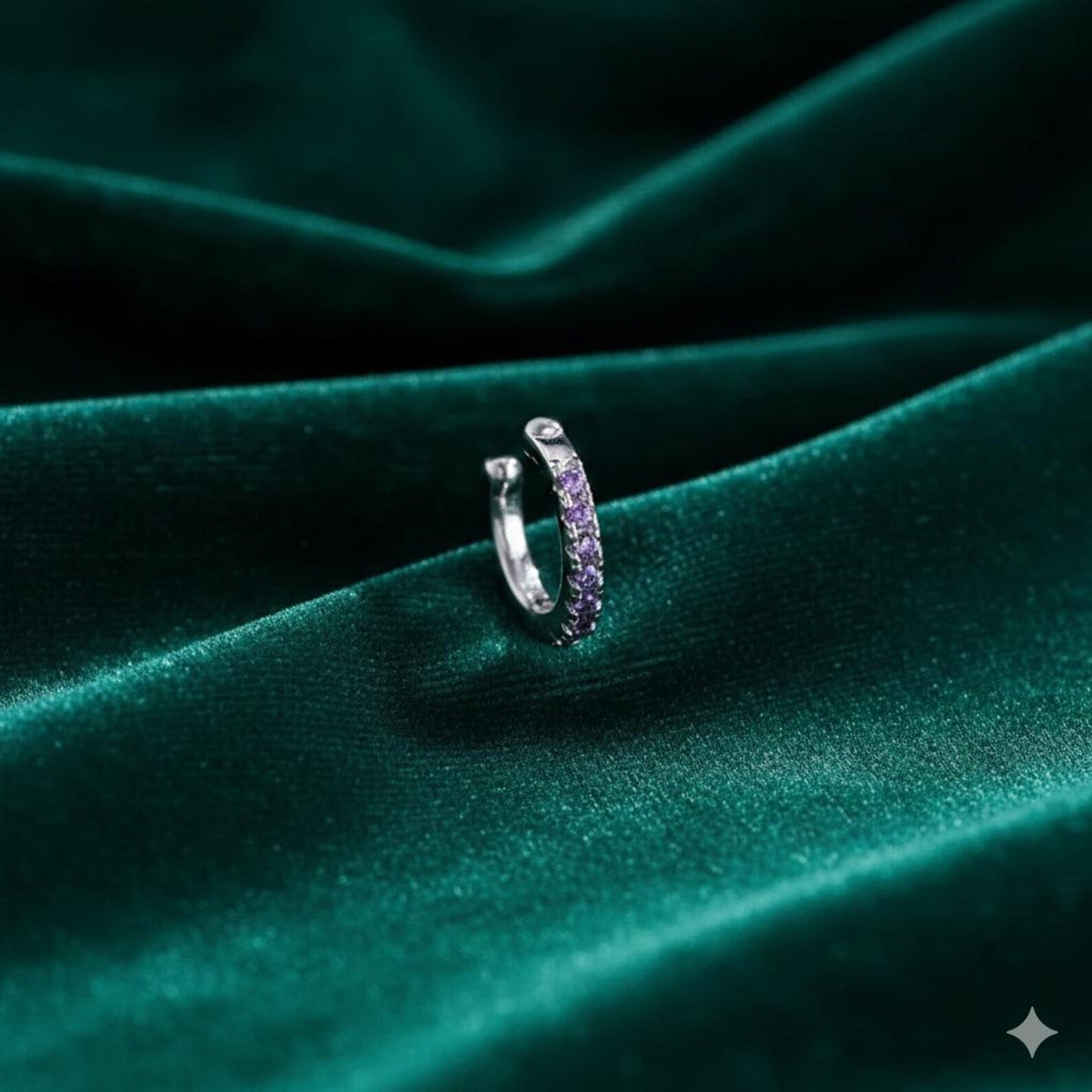 925 Sterling Silver Ear Cuff with Amethyst Purple CZ