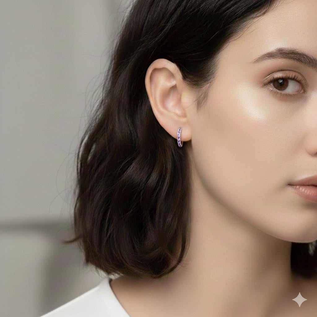 925 Sterling Silver Ear Cuff with Amethyst Purple CZ