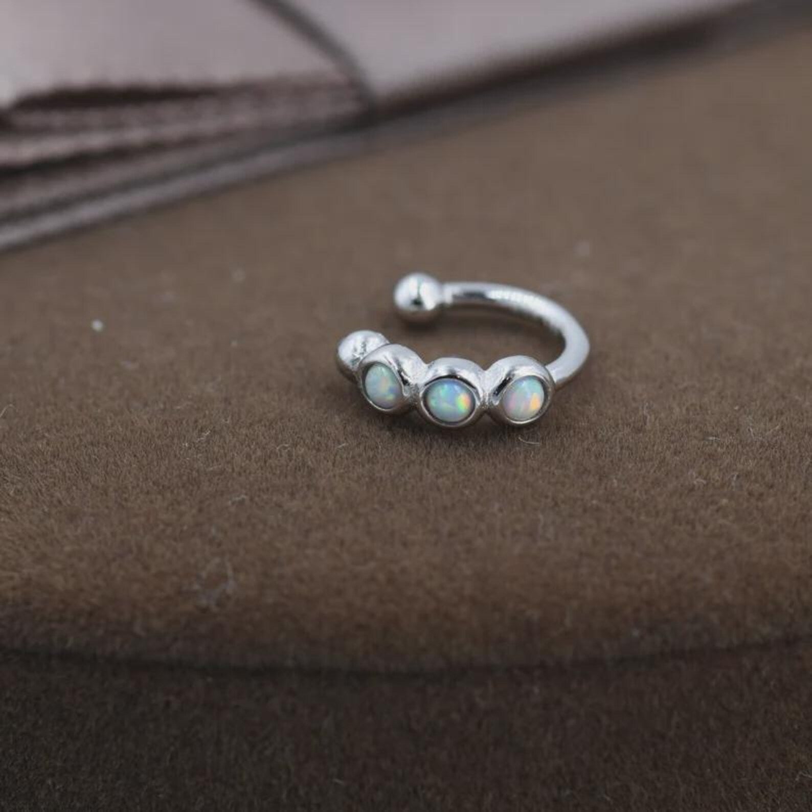 925 Sterling Silver White Opal Ear Cuff Minimalist Ear Cuff | Stacking Ear Cuff